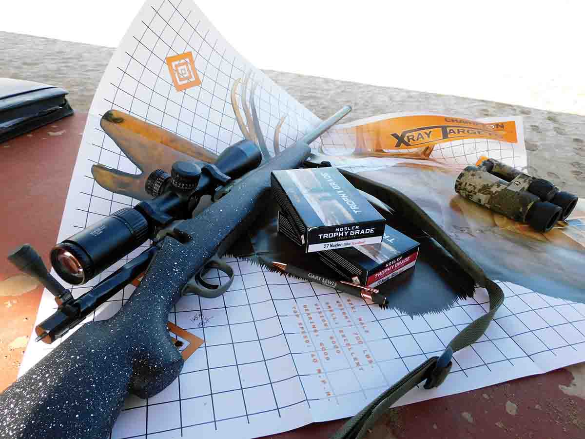 Post-hunt accuracy testing at the Central Oregon Shooting Sports Association range located near Bend, Oregon. Lewis found the Nosler 150-grain AccuBond shot very well.